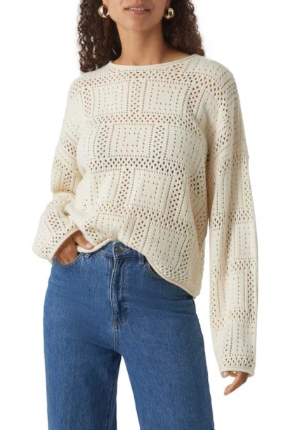 Vero Moda Open Stitch Cotton Blend Sweater In Birch