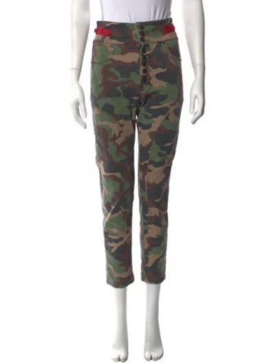 Pre-owned Veronica Beard Camouflage Print Straight Leg Pants In Green