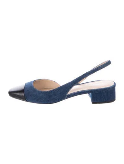 Pre-owned Veronica Beard Denim Slingback Pumps In Blue/white