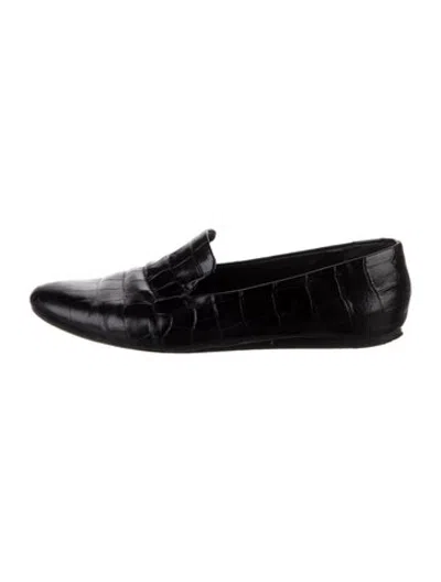 Pre-owned Veronica Beard Leather Animal Print Loafers In Black