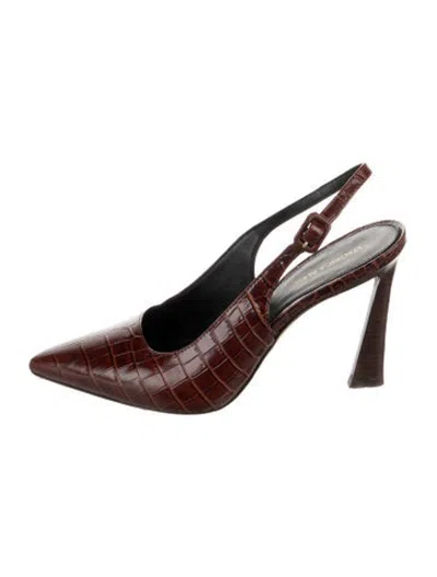 Pre-owned Veronica Beard Leather Animal Print Slingback Pumps In Brown