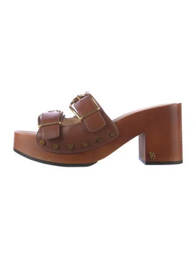 Pre-owned Veronica Beard Leather Studded Accents Slides In Brown
