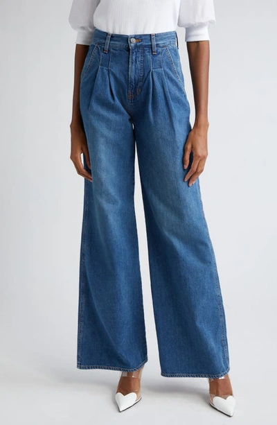 Veronica Beard Mia High Waist Double Pleat Wide Leg Jeans In Vintage Globetrotter