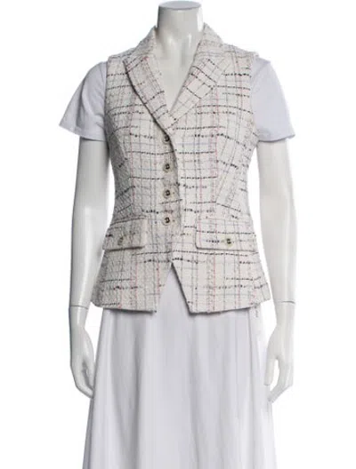 Pre-owned Veronica Beard Plaid Print Vest In White