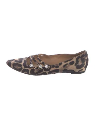 Pre-owned Veronica Beard Satin Animal Print Flats In Brown