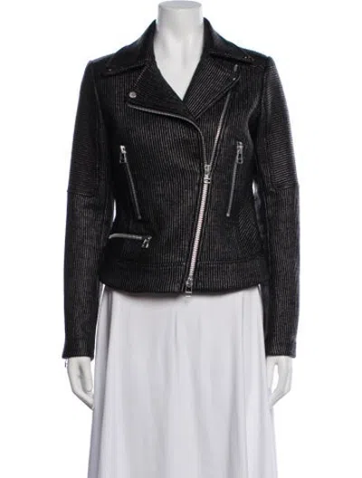 Pre-owned Veronica Beard Striped Biker Jacket In Black