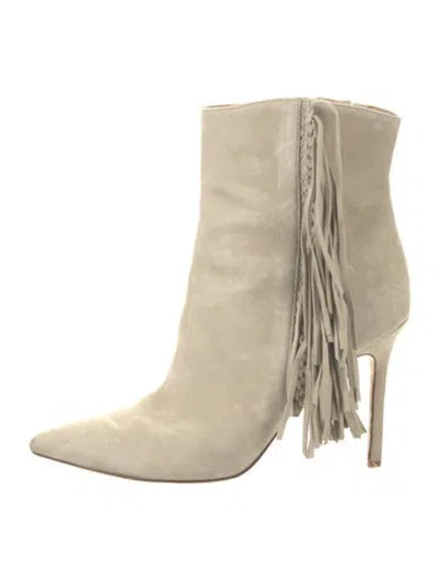 Pre-owned Veronica Beard Suede Fringe Trim Accent Boots In Neutrals
