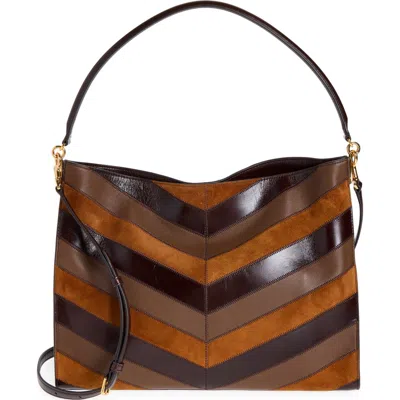 Veronica Beard Vida Chevron Leather Shoulder Bag In Tobacco Multi