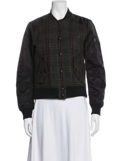 Pre-owned Veronica Beard Virgin Wool Plaid Print Bomber Jacket In Blue