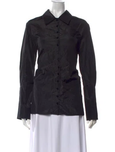 Pre-owned Veronica De Piante Silk Long Sleeve Button-up Top W/ Tags In Black