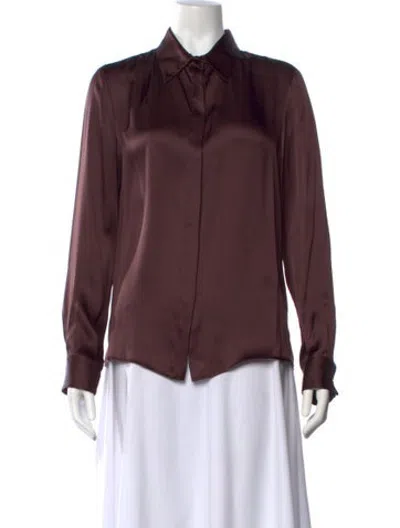 Pre-owned Veronica De Piante Silk Long Sleeve Button-up Top W/ Tags In Burgundy