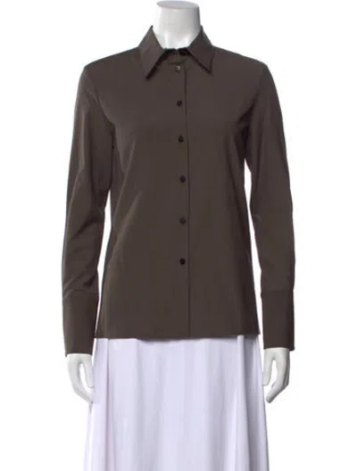 Pre-owned Veronica De Piante Virgin Wool Long Sleeve Button-up Top W/ Tags In Brown