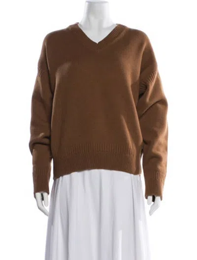 Pre-owned Veronica De Piante Virgin Wool V-neck Sweater W/ Tags In Brown