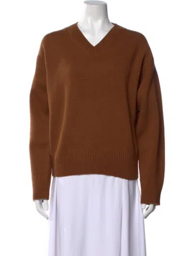 Pre-owned Veronica De Piante Virgin Wool V-neck Sweater W/ Tags In Brown