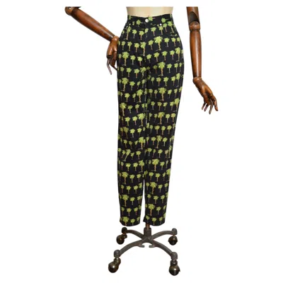 Pre-owned Versace 1990�s Gianni  Jeans Couture Palm Tree Print High Waisted Jeans Pants 28" In Black