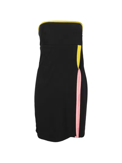 Pre-owned Versace 1997 Mini Strapless Colour-block Dress In Black