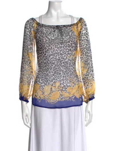 Pre-owned Versace Animal Print Off-the-shoulder Blouse In Multicolor