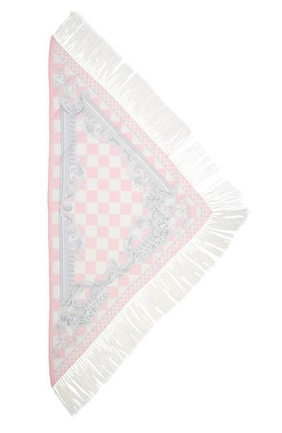 Versace Asymmetric Print Sarong In Pastel Pink White Silver