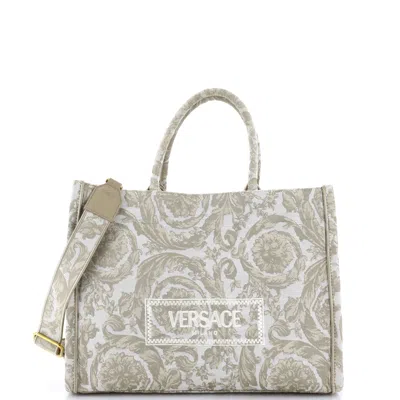Versace Athena Convertible Tote Barocco Jacquard Medium In Beige
