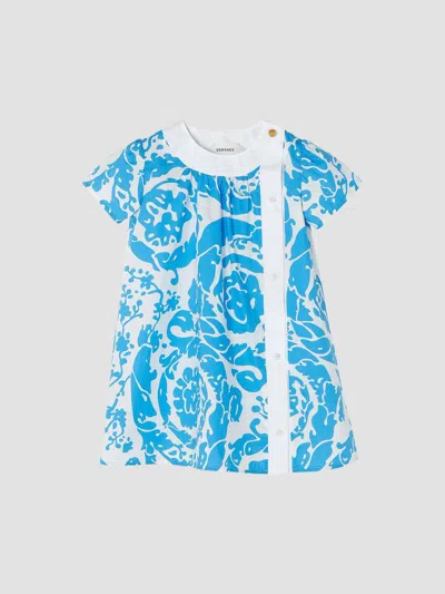 Versace Baby Girl's & Little Girl's Barocco-print Cotton Poplin Dress In Blue