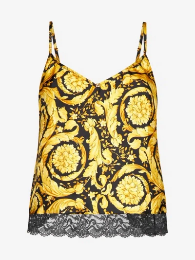 Versace Barocco Print Silk Camisole In Black,gold