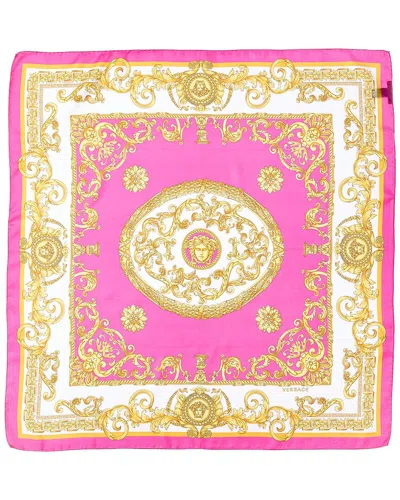 Versace Barocco Print Silk Scarf In Pink