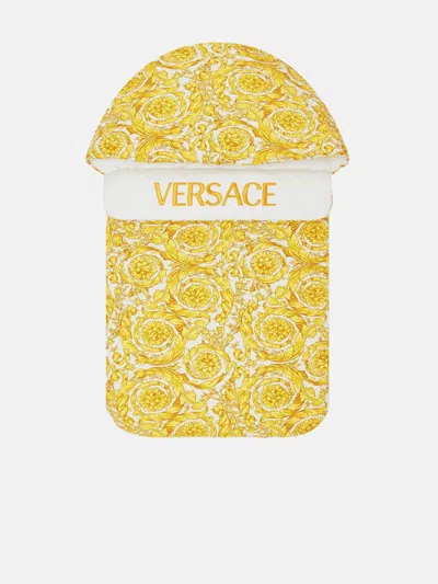 Versace Baroque Sleeping Bag In White And Gold Cotton