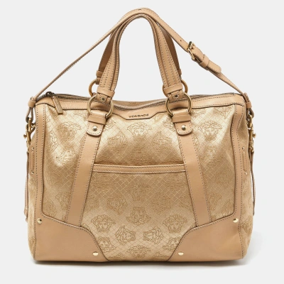 Pre-owned Versace Beige Signature Canvas And Leather Satchel
