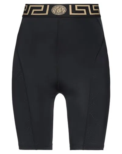 Versace Black Biker Shorts With Logo In Stretch Polyamide Woman