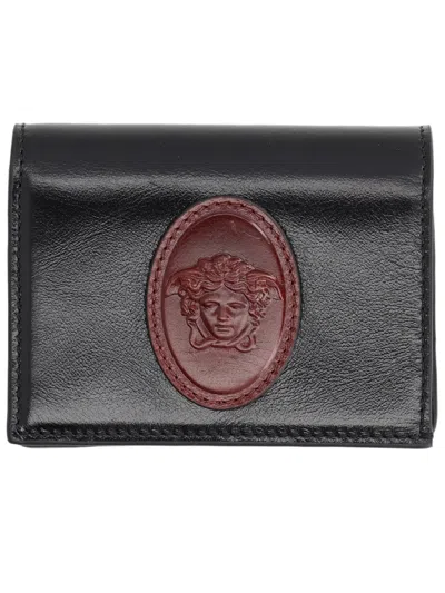 Versace Black Embossed Emblem Leather Wallet