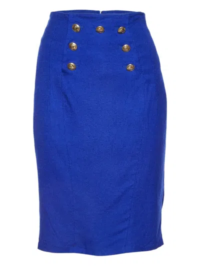 Pre-owned Versace Button Detail Pencil Skirt In Blue