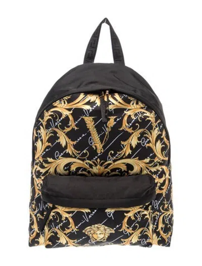 Pre-owned Versace Canvas Backpack In Black