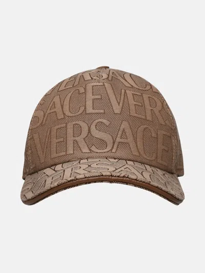 Versace Cap In Brown Cotton Blend In Beige