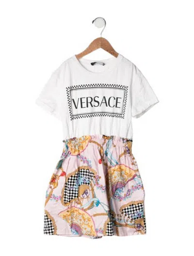 Pre-owned Versace Kids' Cotton Short Sleeve Dress In Pink/white