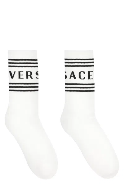 Versace Cotton Socks With Logo In White