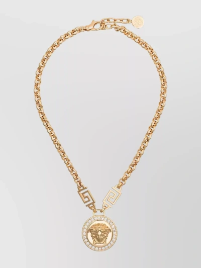 Versace Crystal Chain Link Necklace With Medusa Detail In Gold