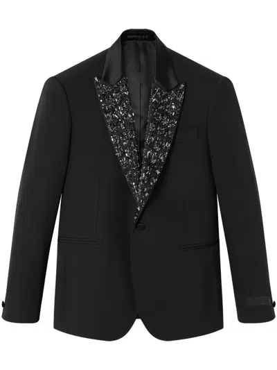 Versace Crystal-embellished Wool Blazer In 黑色