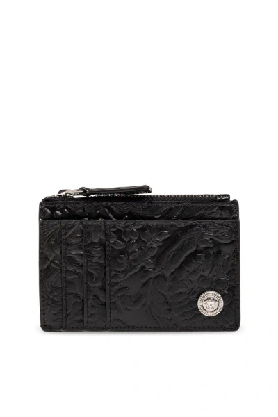 Versace Embossed Zipped Card Holder In 1b00e-black-rutheniu