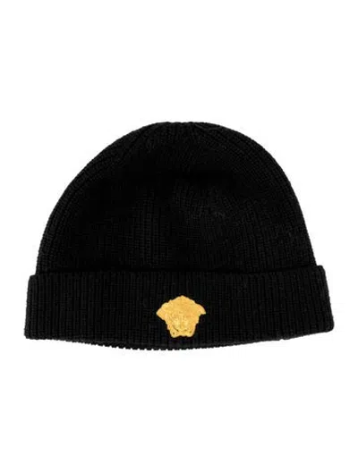 Pre-owned Versace Embroidered Knit Beanie In Black