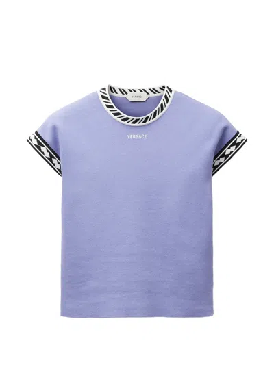 Versace Embroidered Logo Short Sleeve T-shirt (size 38) In Viola
