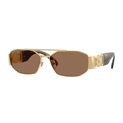 Versace Geometric Shield Sunglasses In Brown