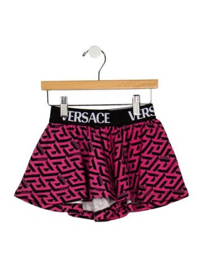 Pre-owned Versace Kids' Girls' Brand Pattern Printed Shorts In Pink