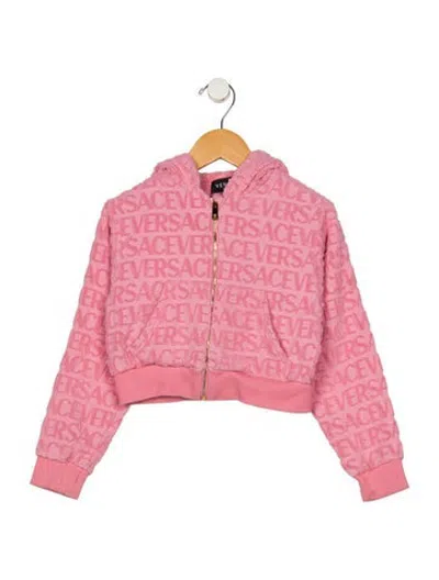 Pre-owned Versace Kids' Girls Branded Zip Closure Jacket In Pink