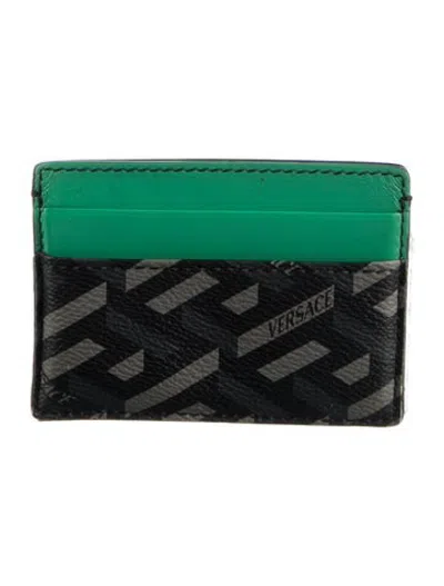 Pre-owned Versace Graphic Print Card Holder In Black/green