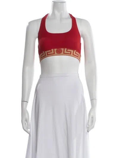 Pre-owned Versace Graphic Print Halterneck Sports Bra In Red