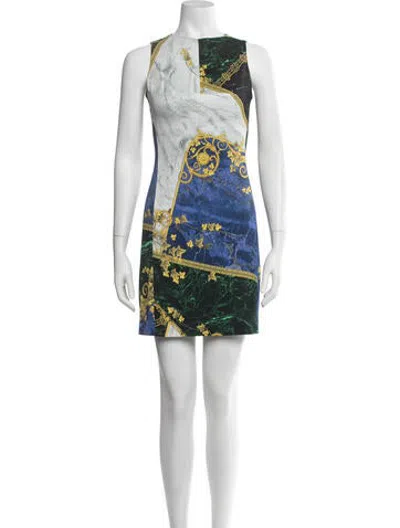 Pre-owned Versace Graphic Print Mini Dress In Blue