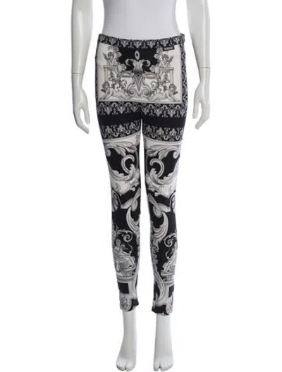 Pre-owned Versace Graphic Print Skinny Leg Pants In Black