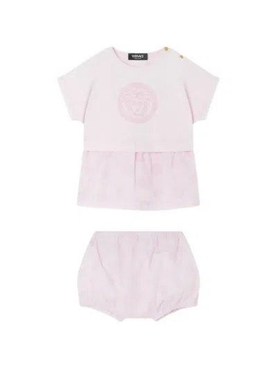 Versace Babies' Graphic-print Dress Set In Pink