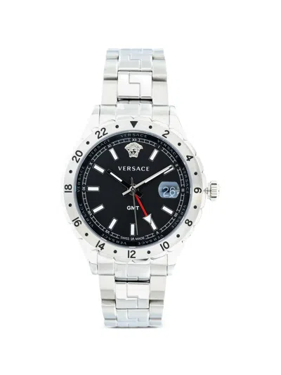 Versace Greca Gmt 42mm Watch In Silver