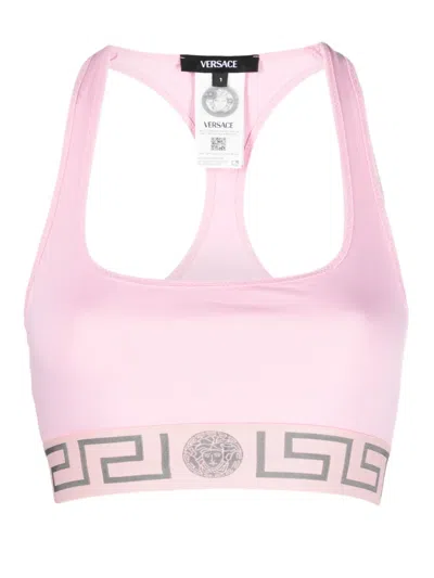Versace Greca-detailed Scoop-neck Bra In Pink